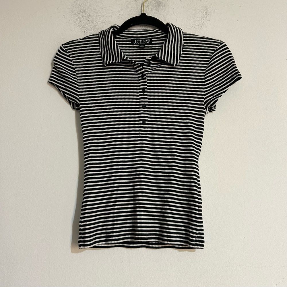 J. Crew Cropped Henley Ribbed Striped Polo Short Sleeve Top XS Preppy Casual